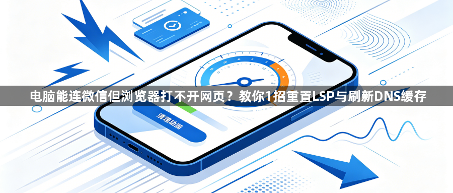 电脑能连微信但浏览器打不开网页？教你1招重置LSP与刷新DNS缓存1